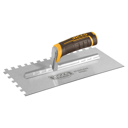 INGCO Fogazott glettvas 130x280 mm inox 10x10 mm lágy fogantyús