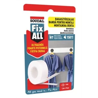 Soudal Fix All kétoldalas rögzítőszalag FEHÉR 1,5m x 19mm