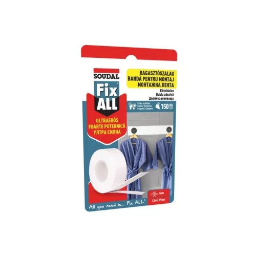 Soudal Fix All kétoldalas rögzítőszalag FEHÉR 1,5m x 19mm
