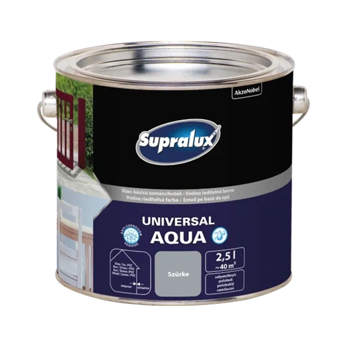 Supralux Universal Aqua selyemfényű zománcfesték SZÜRKE 2,5L