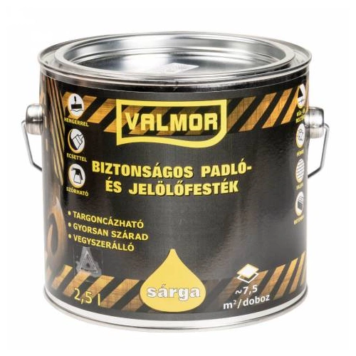 Valmor Biztonságos padló- és jelölőfesték SÁRGA 2,5L